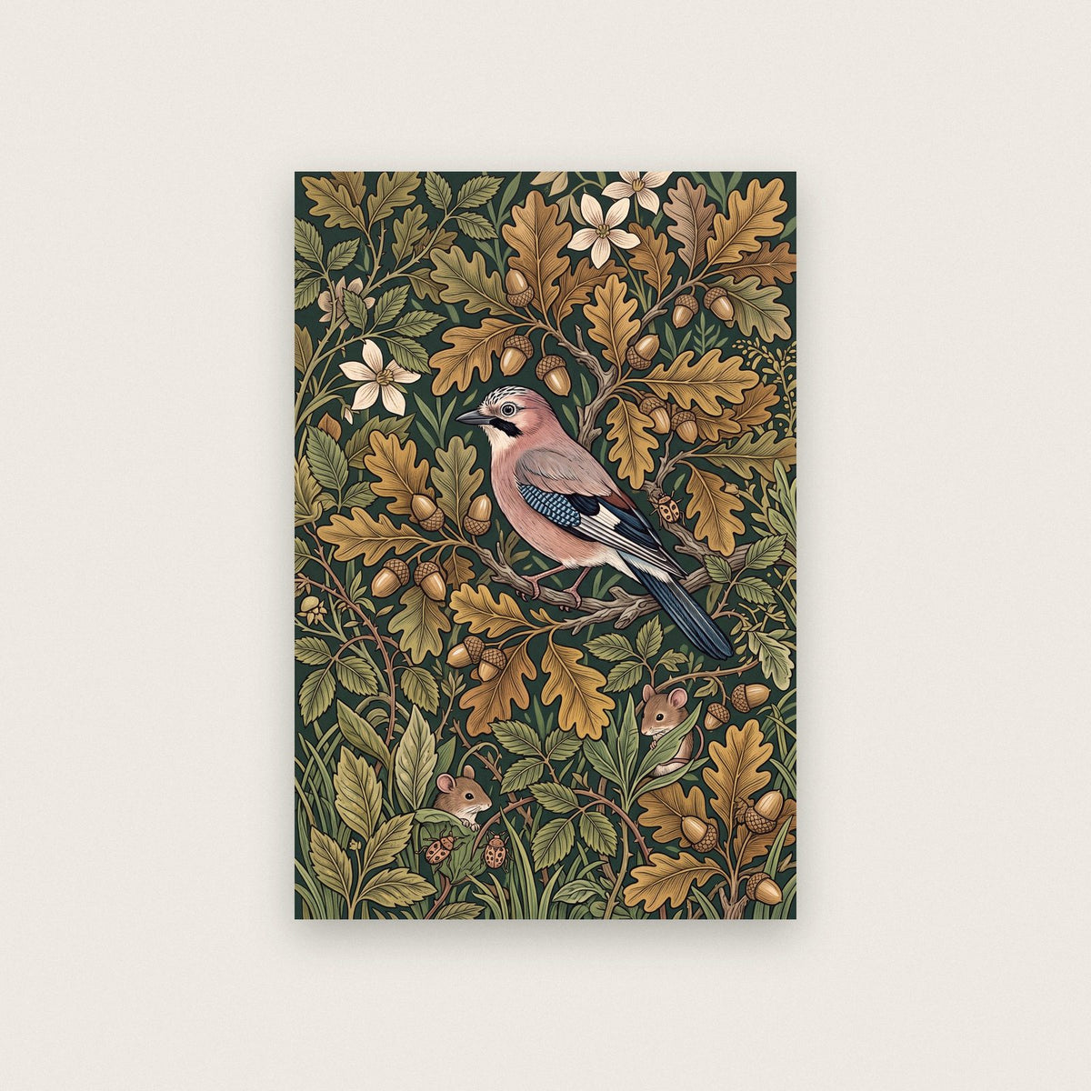 Jay In The Oakwood Botanical Art Print