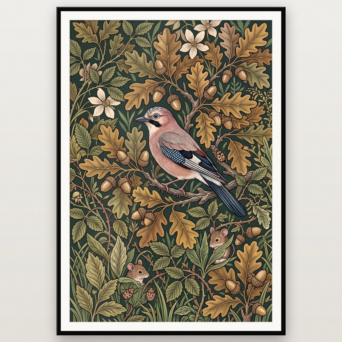 Jay In The Oakwood Botanical Art Print