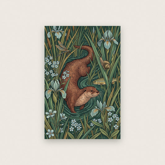 Otters In The Reeds Botanical Art Print