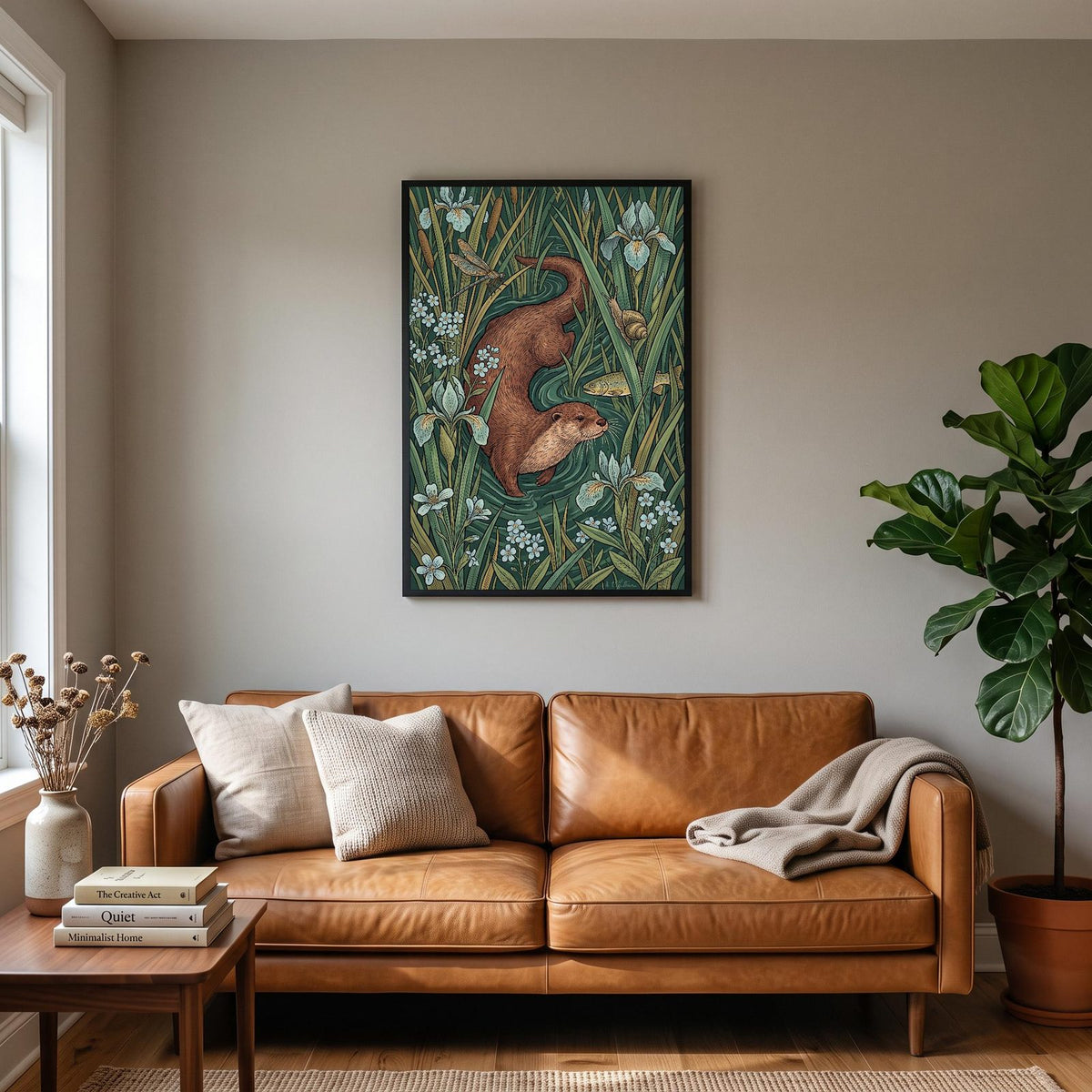 Otters In The Reeds Botanical Art Print