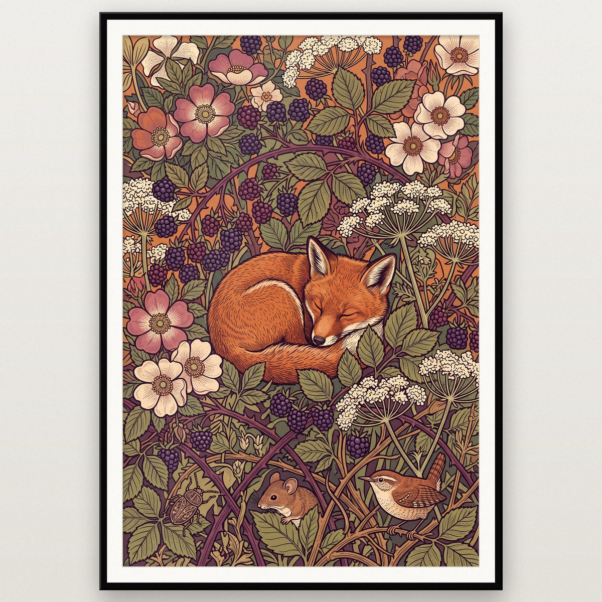 Fox In The Brambles Botanical Art Print