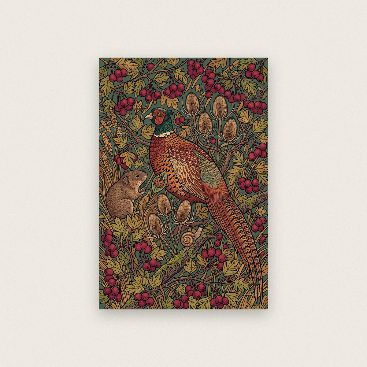 Pheasant In The Hedgerow Botanical Art Print