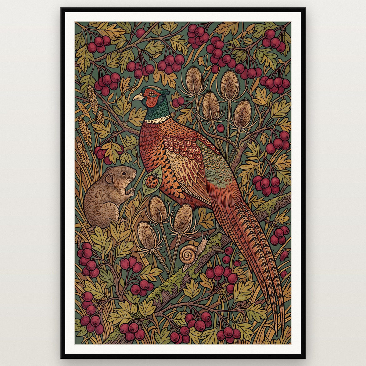 Pheasant In The Hedgerow Botanical Art Print