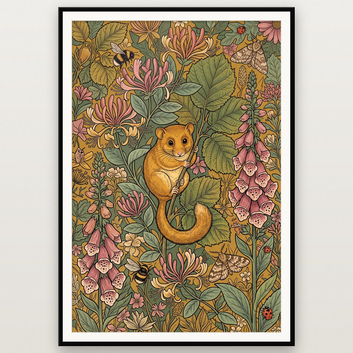 Dormouse In The Foxgloves Botanical Art Print