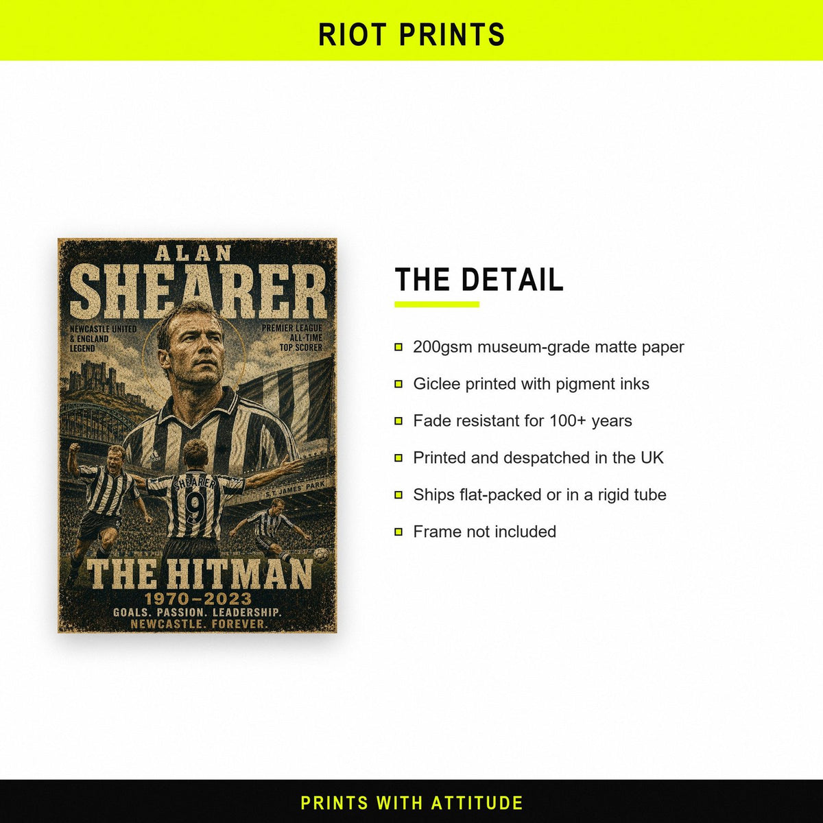 Alan Shearer Newcastle United Legend Print paper and printing specification