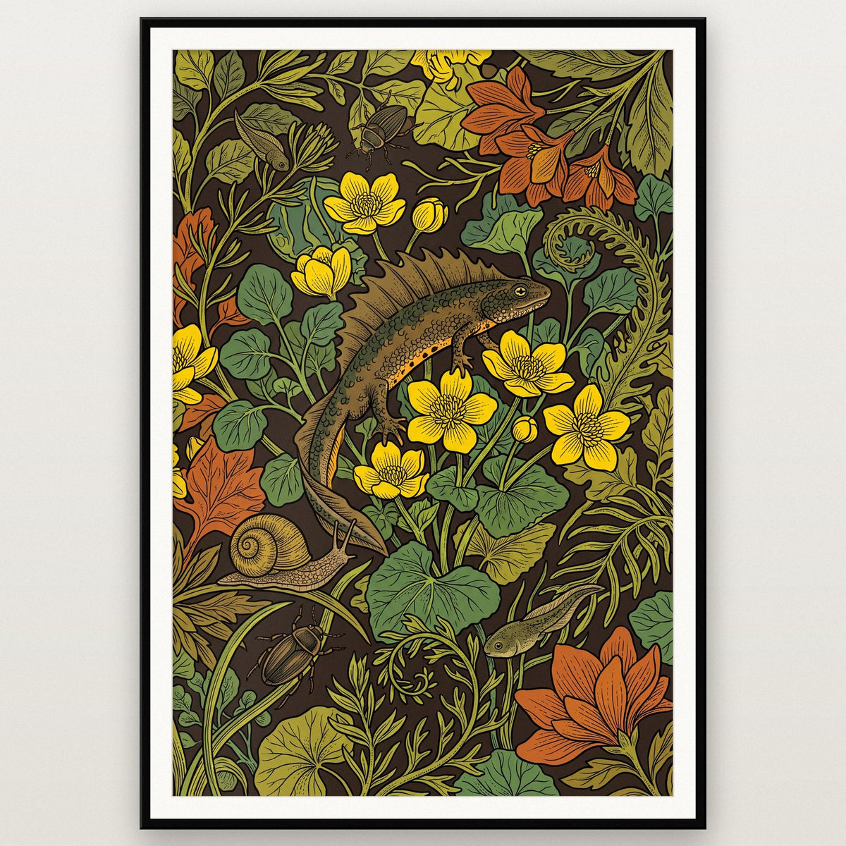 Hedgehog In The Celandines Botanical Art Print