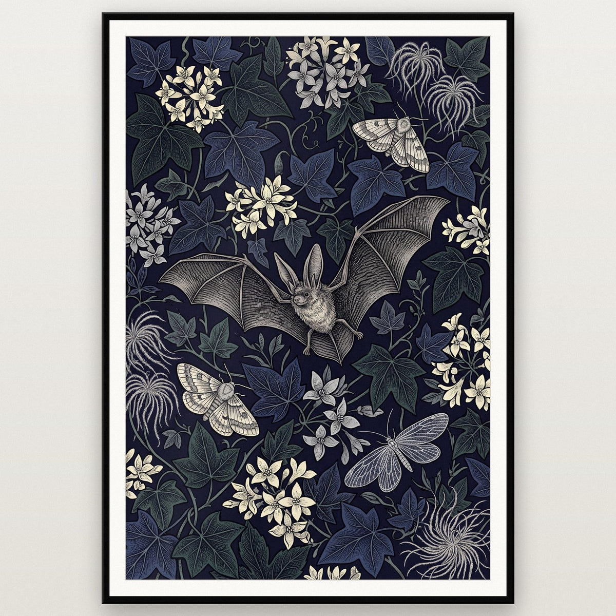 Bat And Night Flowers Botanical Art Print
