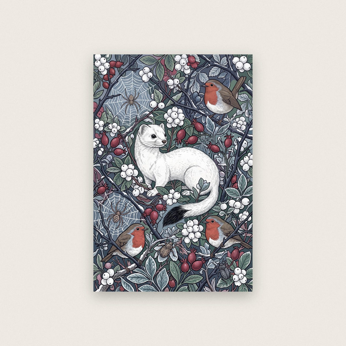 Stoat In Winter Botanical Art Print