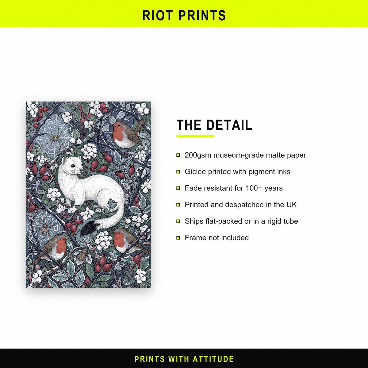 Stoat In Winter Botanical Art Print
