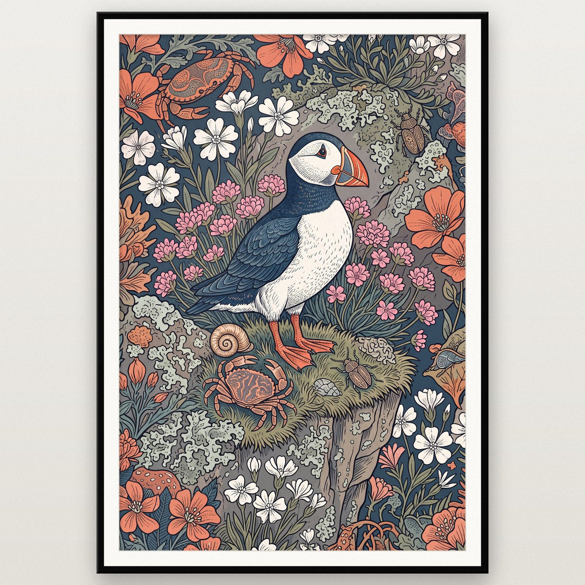 Puffin On The Cliffs Botanical Art Print