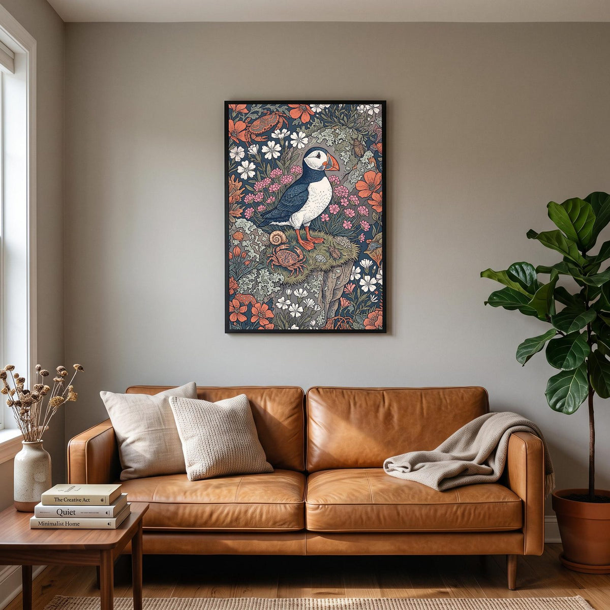 Puffin On The Cliffs Botanical Art Print