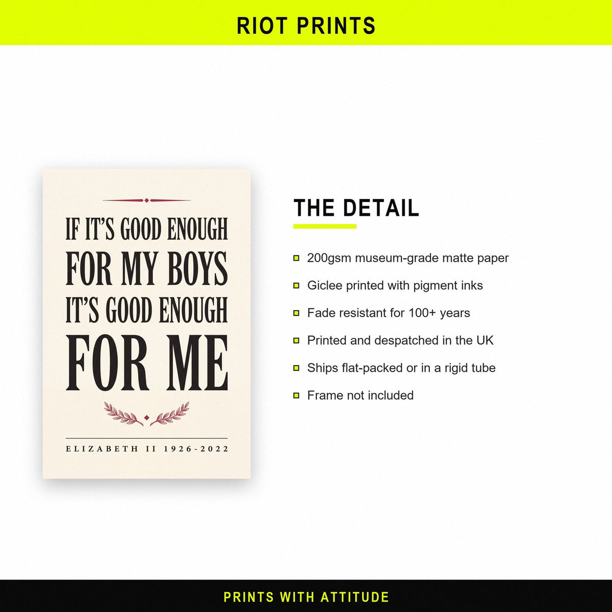 Good Enough For My Boys Typographic Memorial Art Print