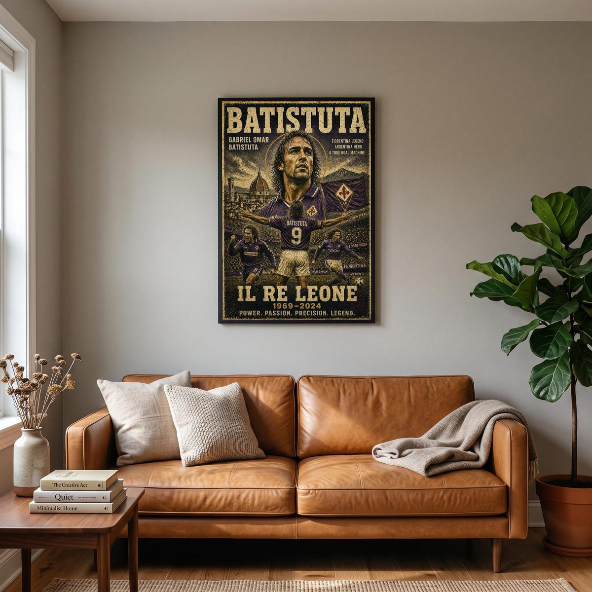 Gabriel Batistuta Football Legend Print hanging on a living room wall
