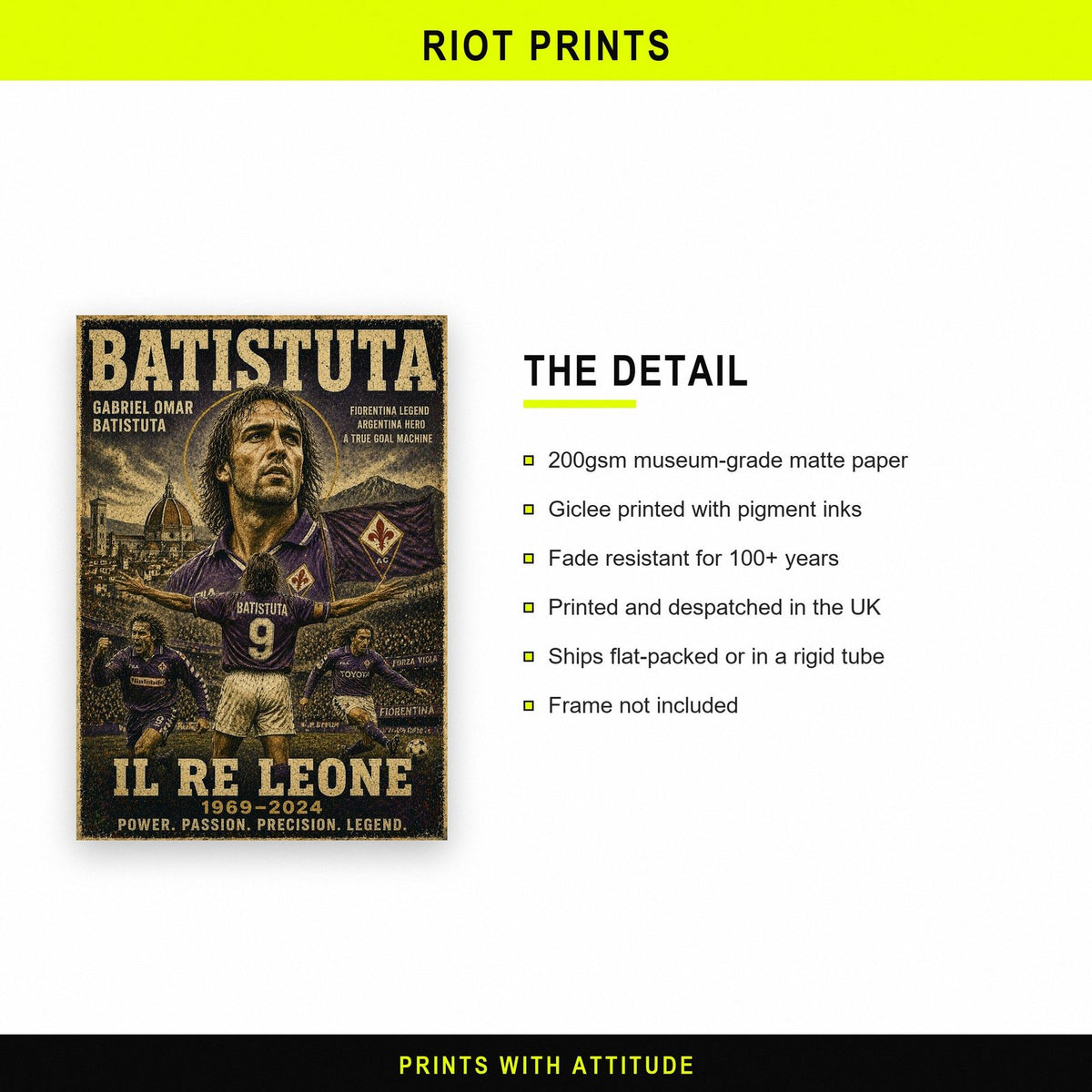 Gabriel Batistuta Football Legend Print paper and printing specification