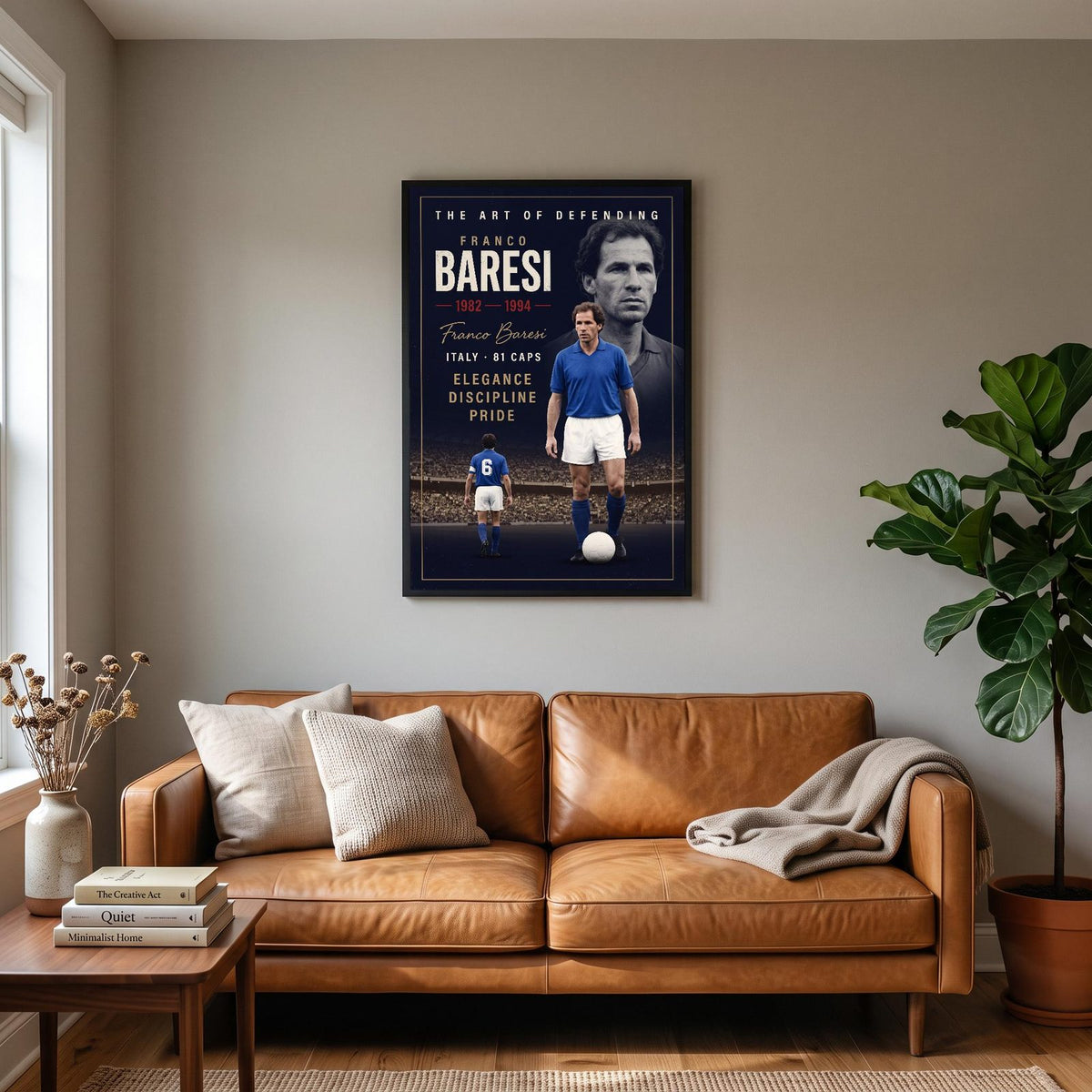 Franco Baresi AC Milan Italy Legend Print hanging on a living room wall