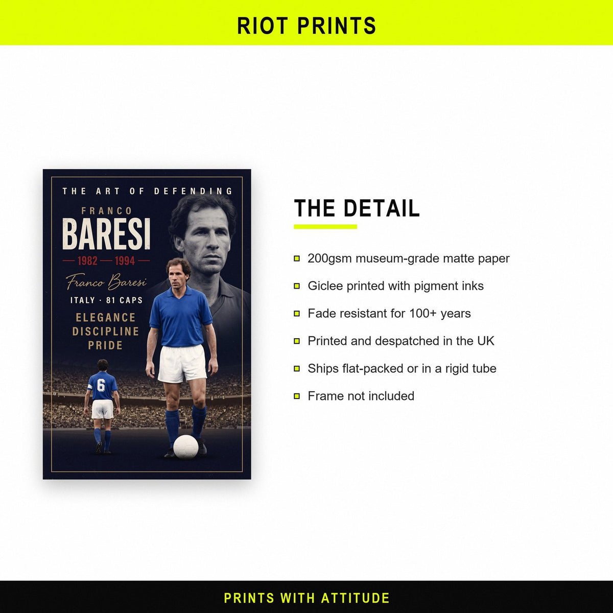 Franco Baresi AC Milan Italy Legend Print paper and printing specification