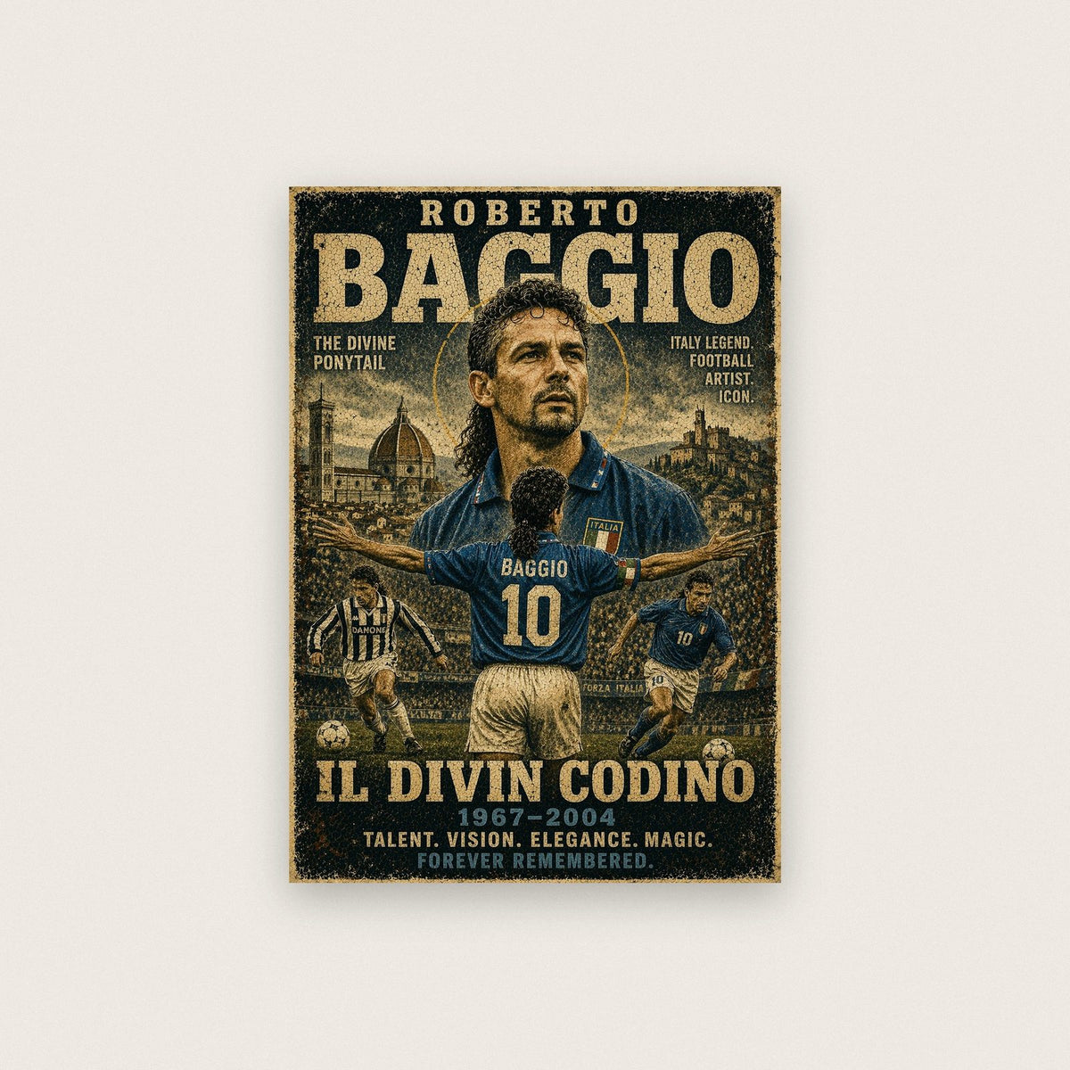 Roberto Baggio Vintage Football Poster