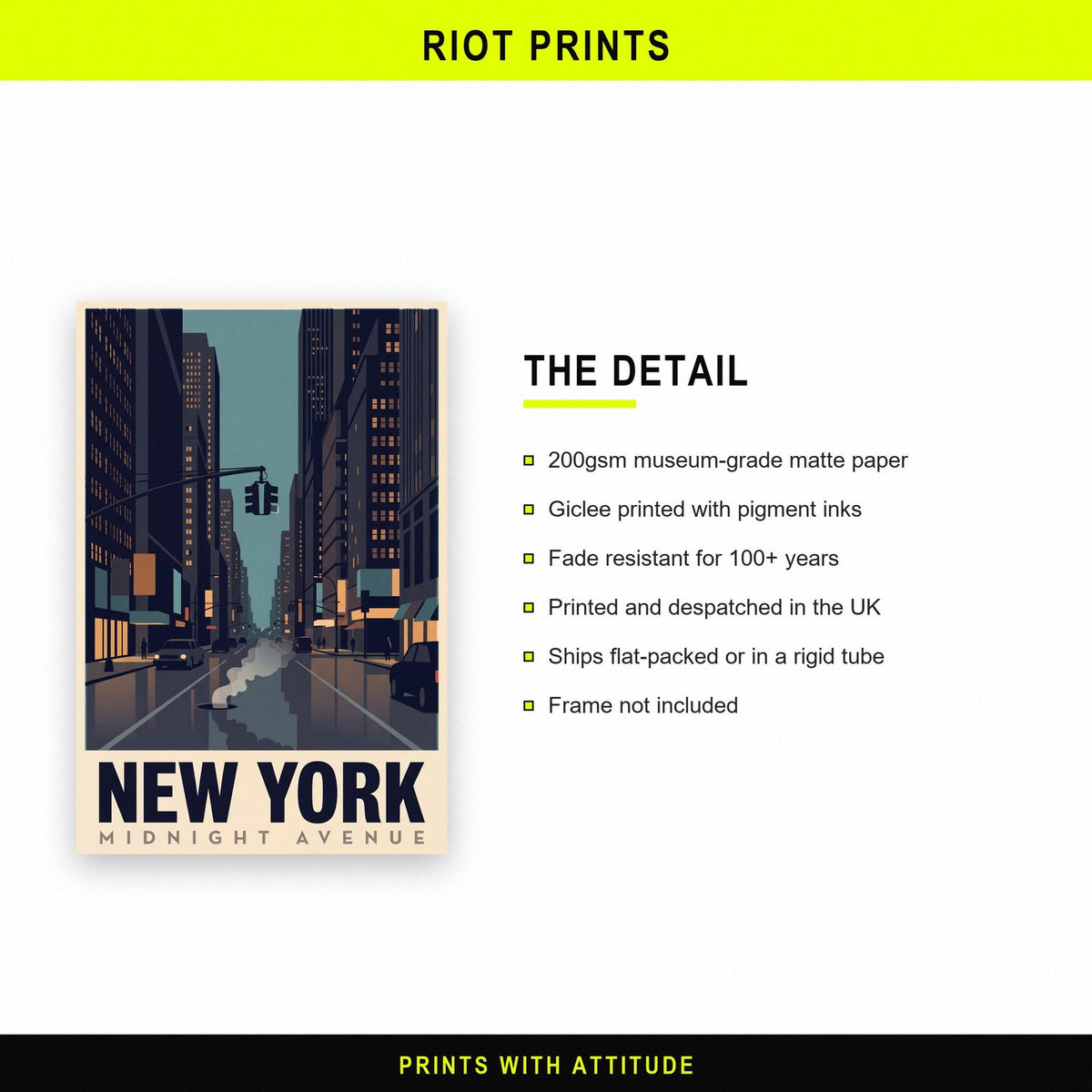 New York Midnight Avenue Travel Art Print