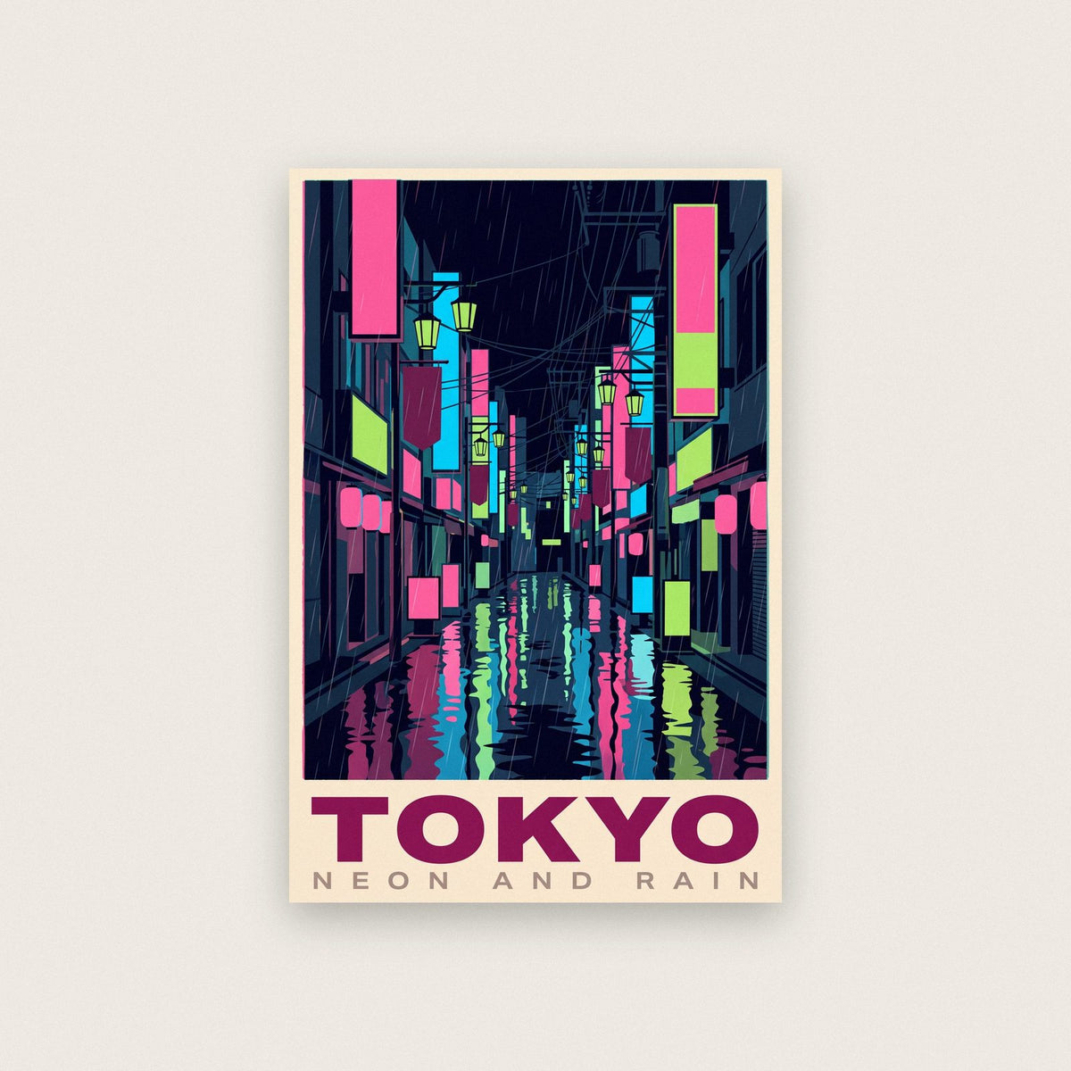 Tokyo Neon And Rain Travel Art Print