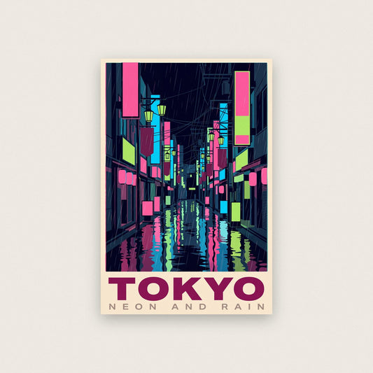 Tokyo Neon And Rain Travel Art Print