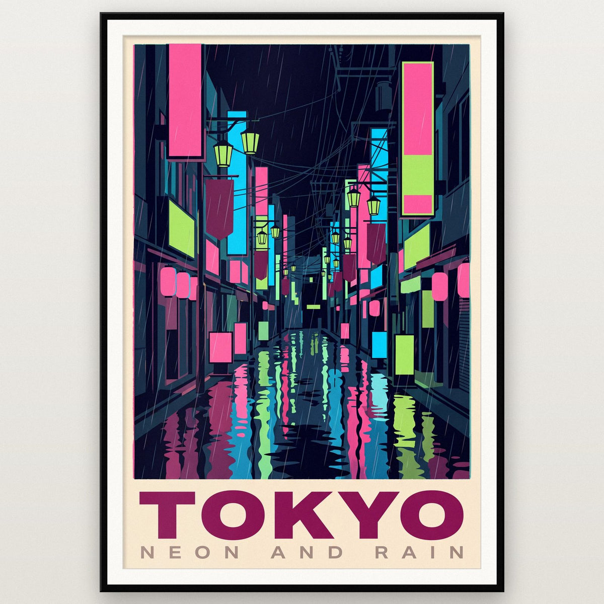 Tokyo Neon And Rain Travel Art Print