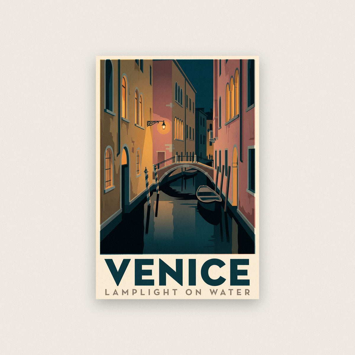 Venice Lamplight On Water Travel Art Print