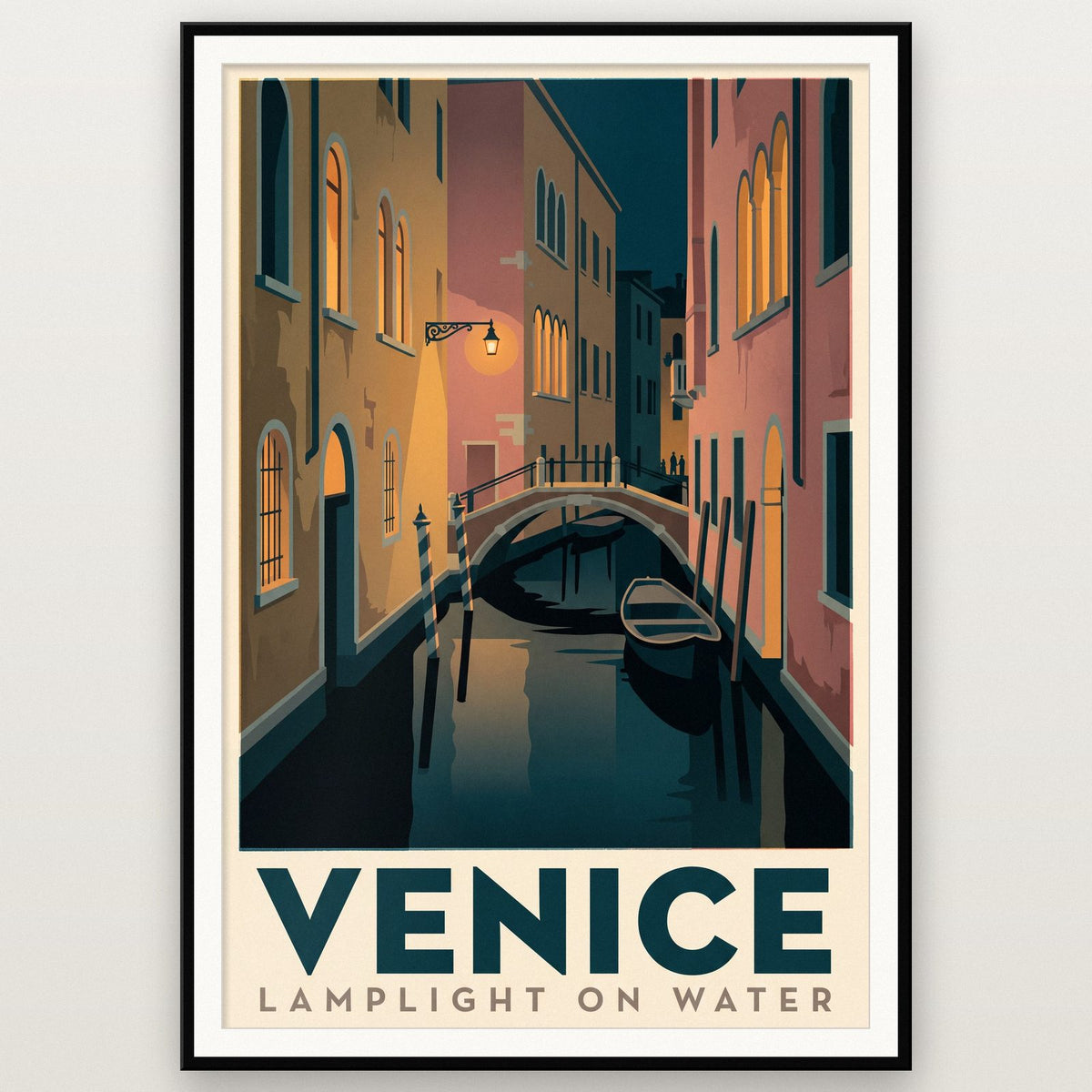 Venice Lamplight On Water Travel Art Print