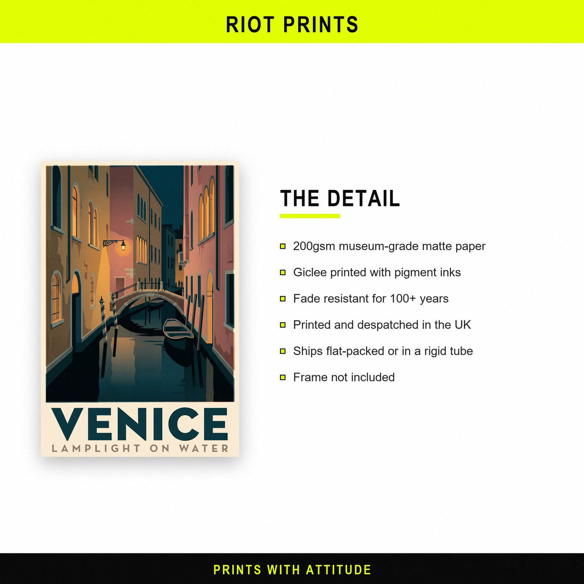 Venice Lamplight On Water Travel Art Print