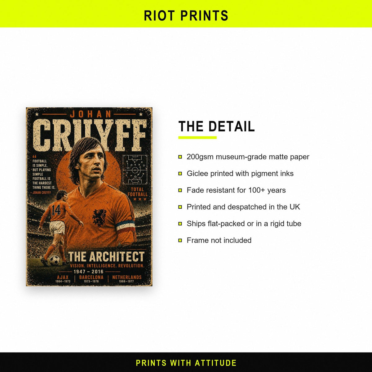 Johan Cruyff Football Legend Poster paper and printing specification