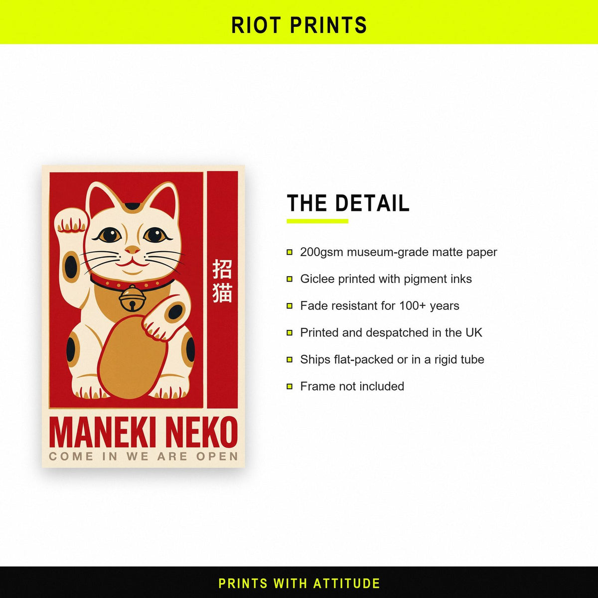 Maneki Neko Lucky Cat Japanese Art Print