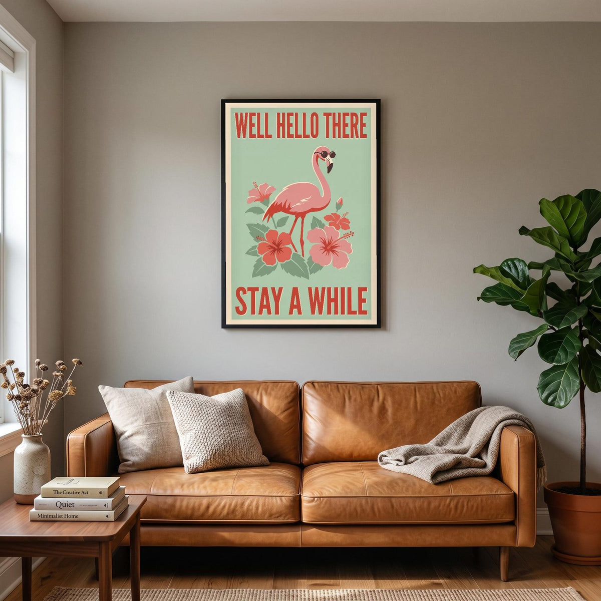 Well Hello There Flamingo Funny Art Print