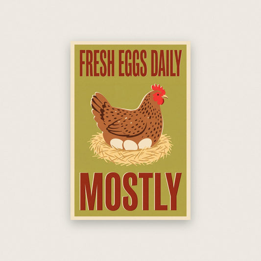 Fresh Eggs Daily Mostly Hen Funny Art Print