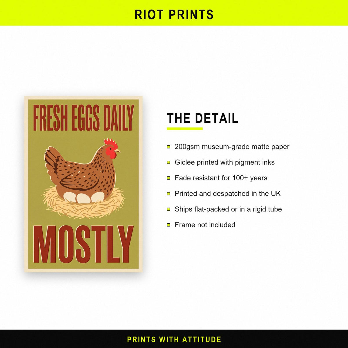 Fresh Eggs Daily Mostly Hen Funny Art Print