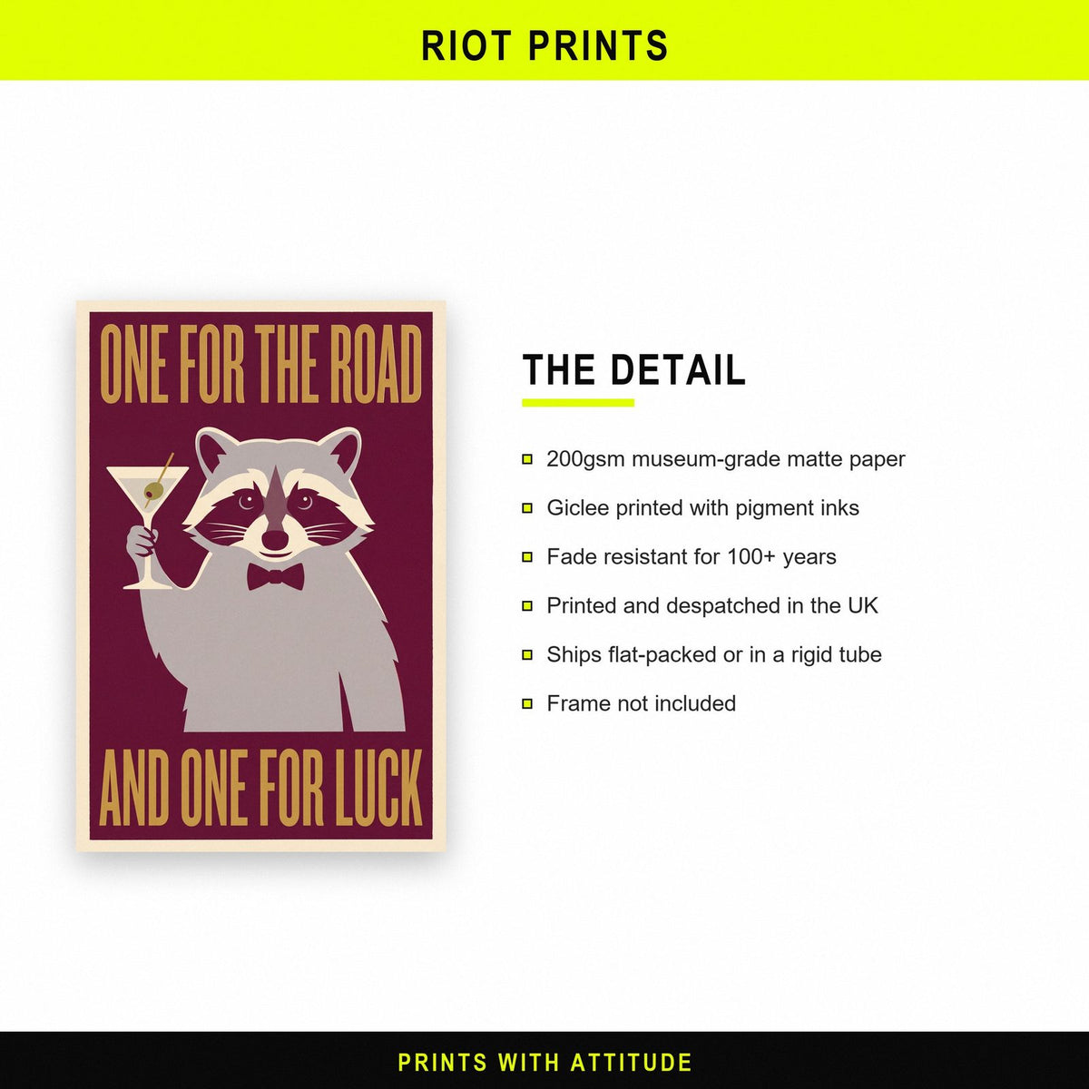 One For The Road Raccoon Funny Art Print