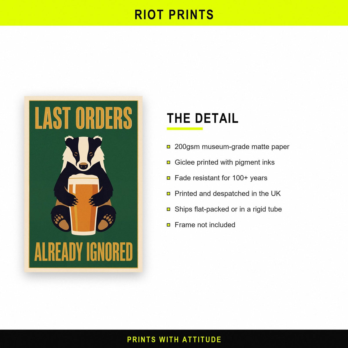 Last Orders Already Ignored Badger Funny Art Print