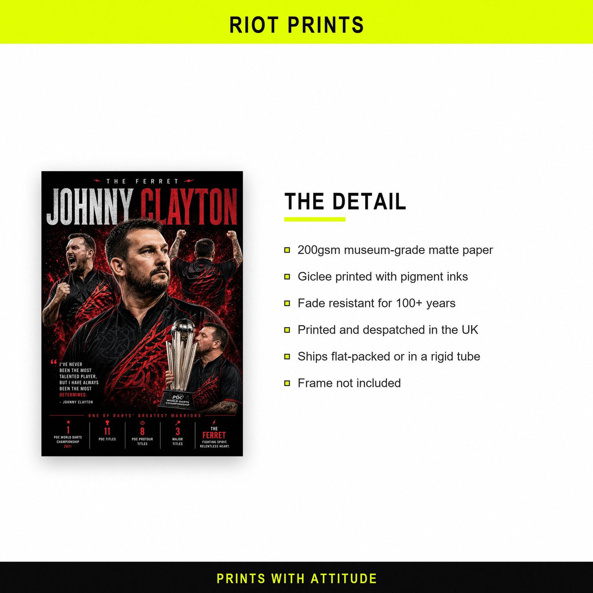 Johnny Clayton "The Ferret" Darts Champion Print paper and printing specification