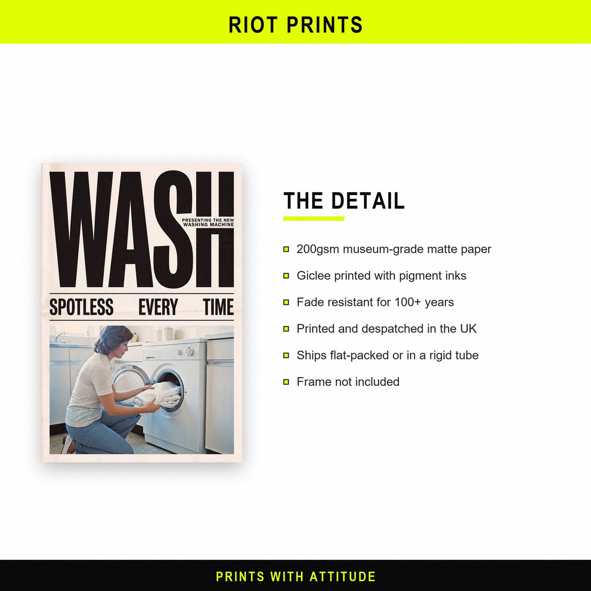 Wash Washing Machine Retro Advert Art Print