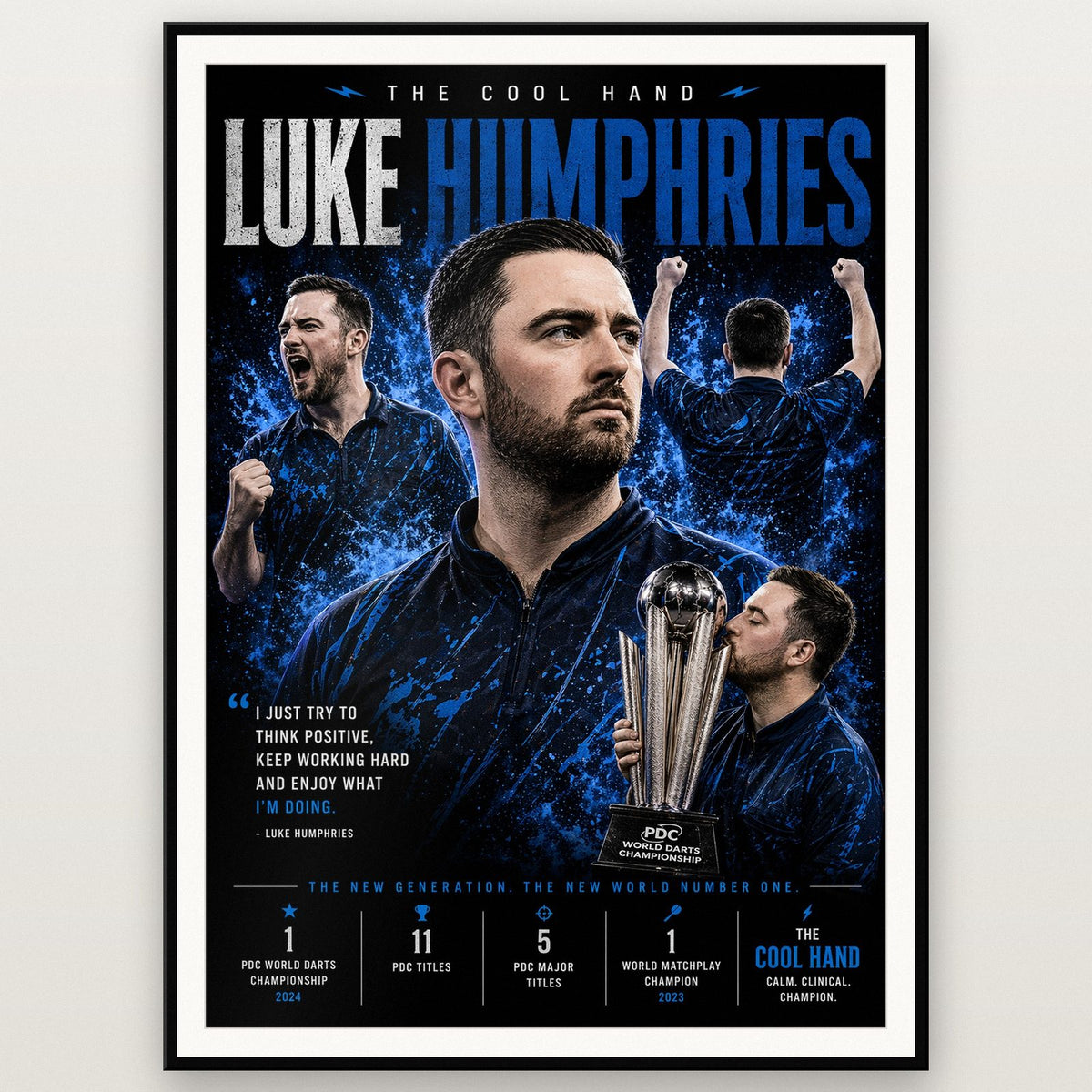 Luke Humphries Hand Darts Champion Print shown in a black frame