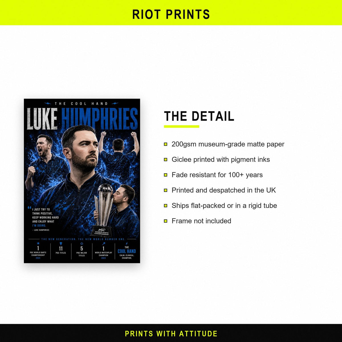 Luke Humphries Hand Darts Champion Print paper and printing specification
