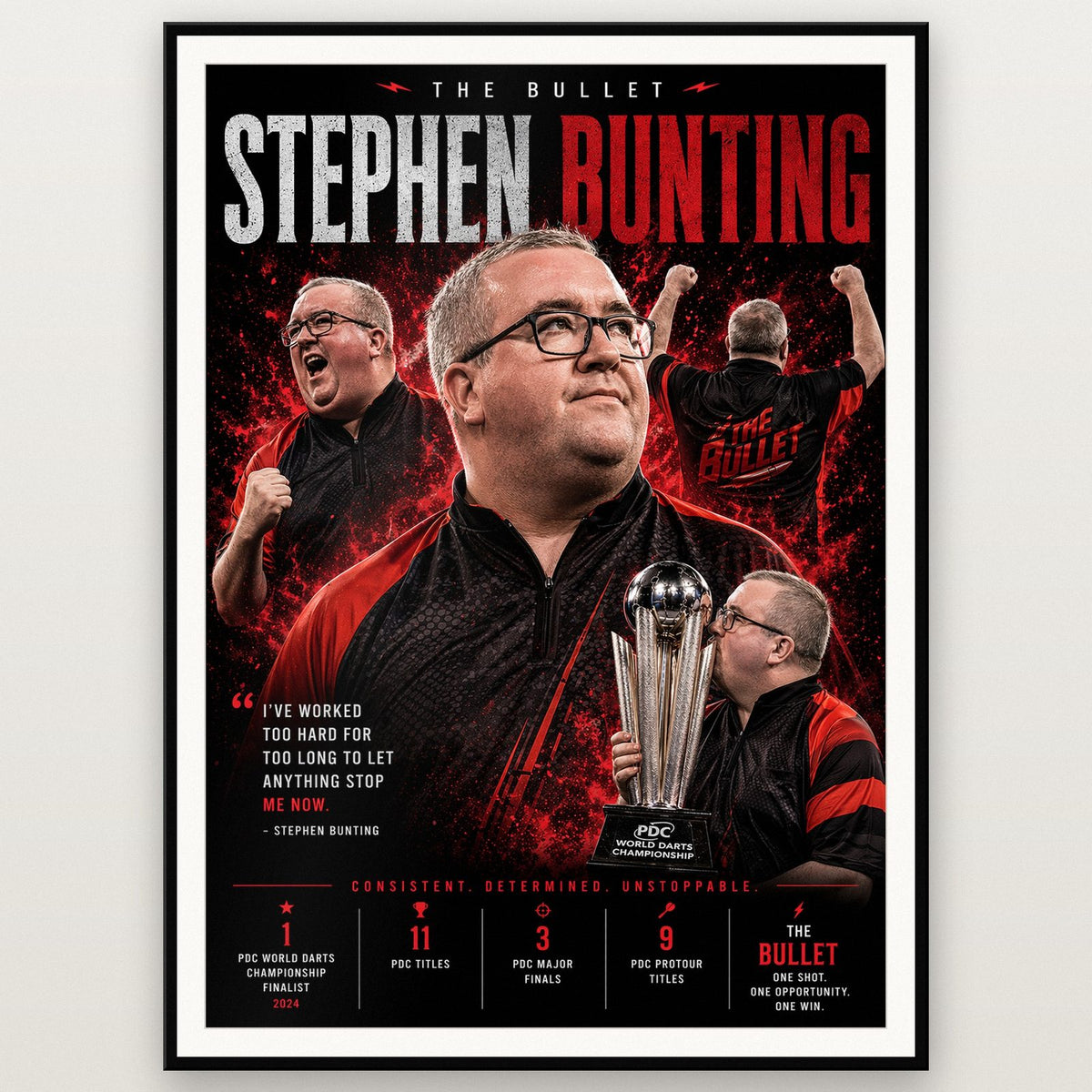 Stephen Bunting The Bullet Darts Print shown in a black frame