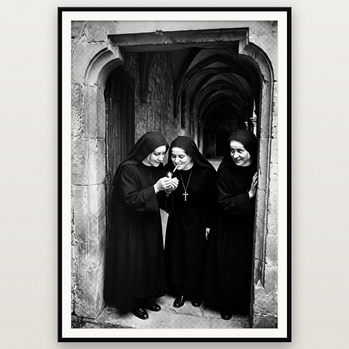 Nuns In The Doorway Black And White Photographic Print