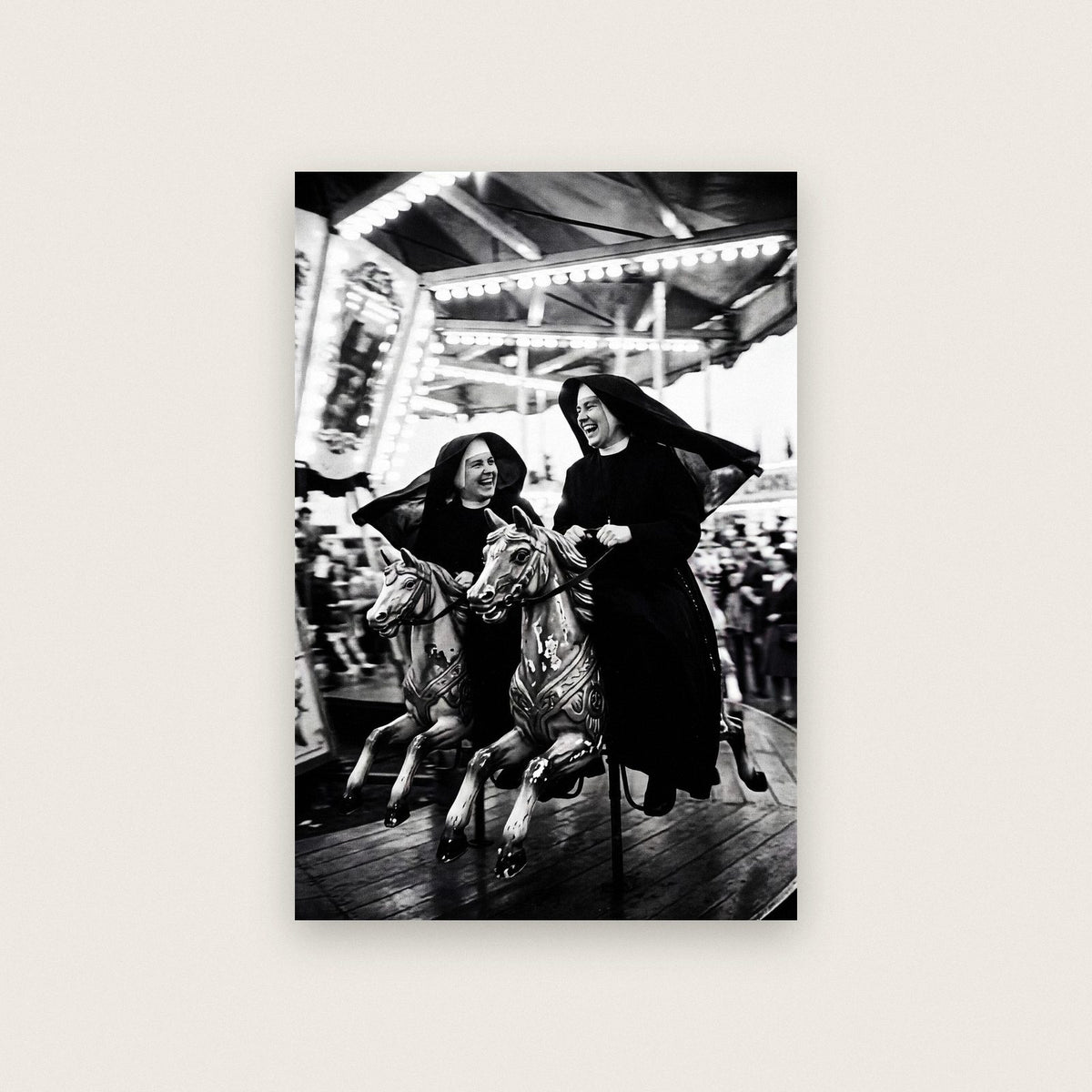 Nuns On The Carousel Black And White Photographic Print