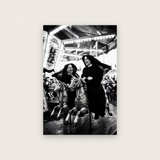 Nuns On The Carousel Black And White Photographic Print