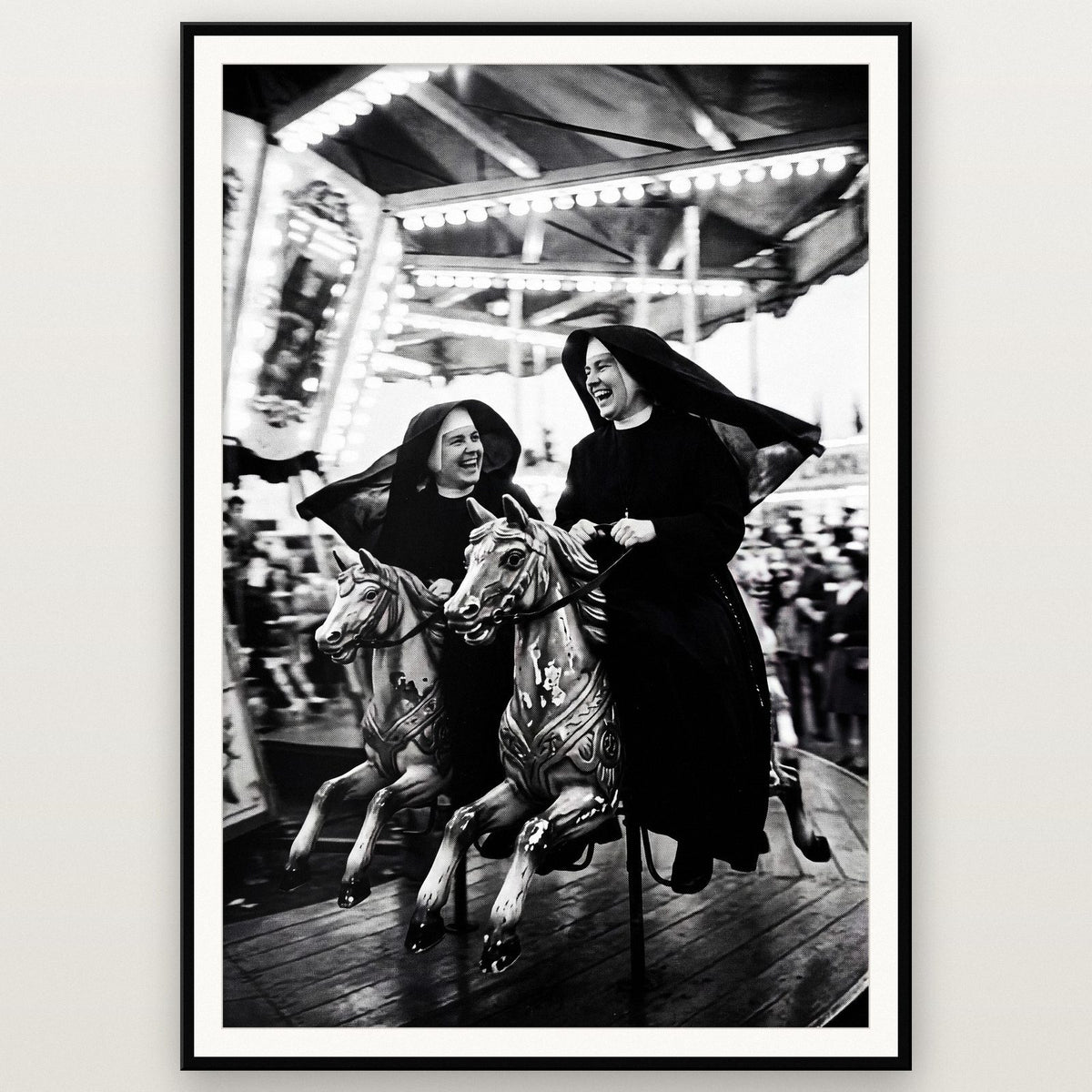 Nuns On The Carousel Black And White Photographic Print