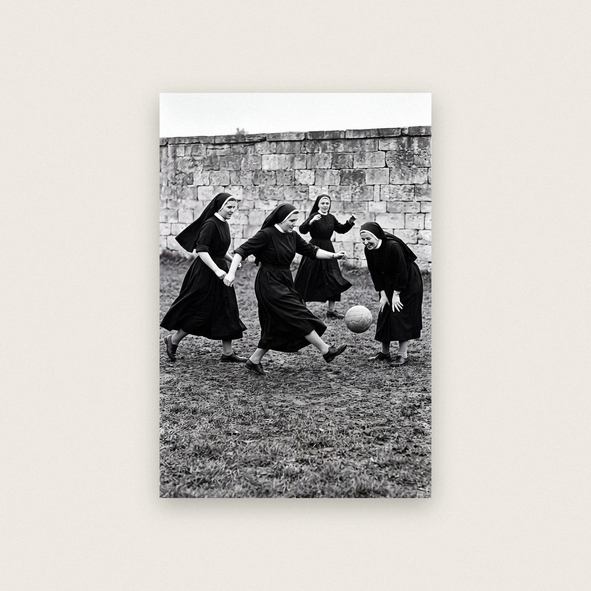 Nuns Playing Football Black And White Photographic Print