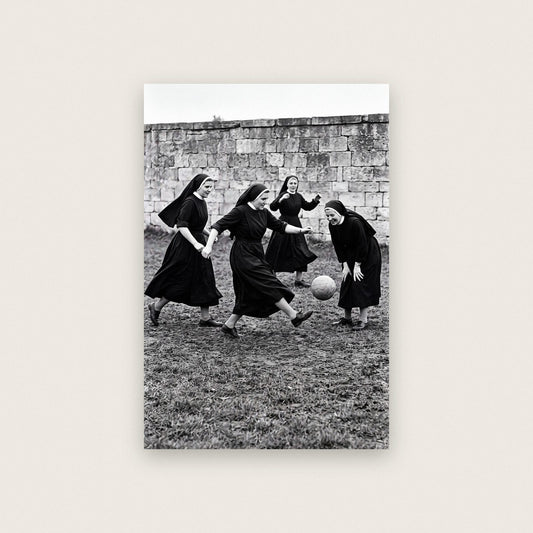Nuns Playing Football Black And White Photographic Print