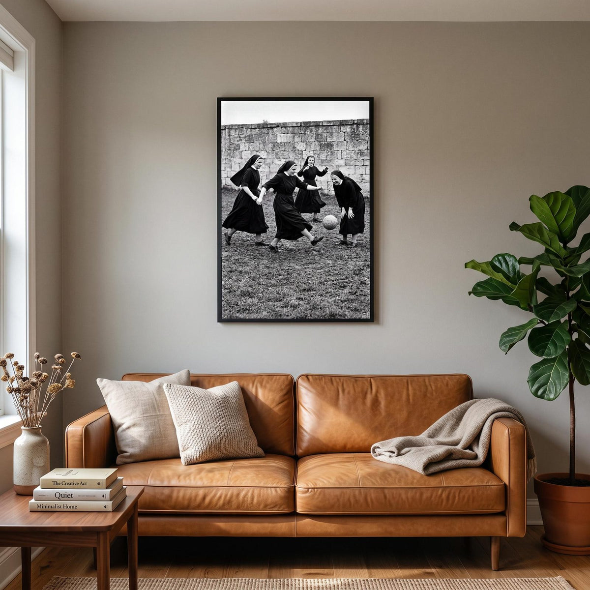 Nuns Playing Football Black And White Photographic Print
