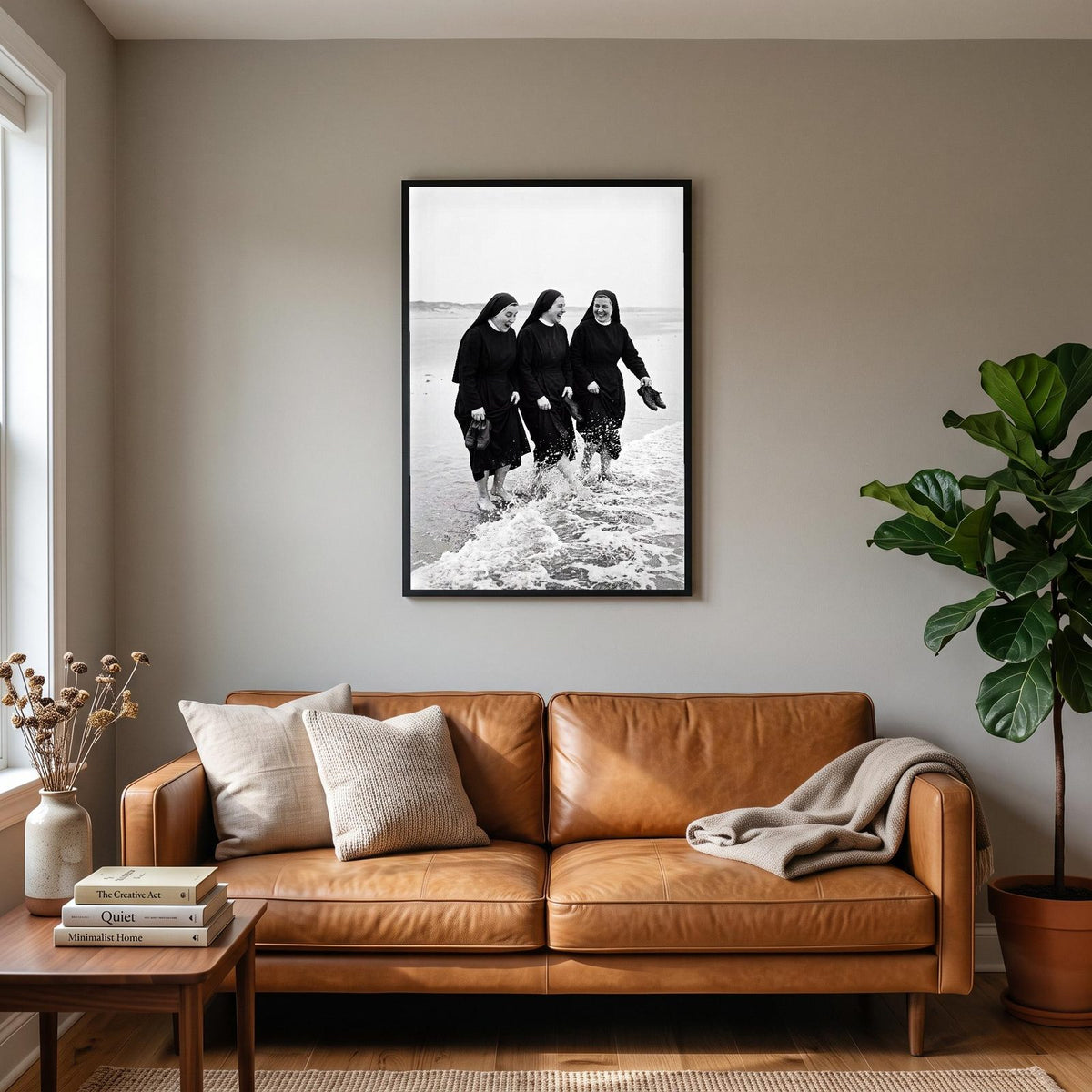 Nuns In The Sea Black And White Photographic Print