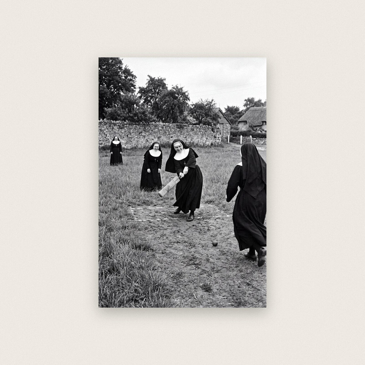 Nuns Playing Cricket — black and white photographic art print