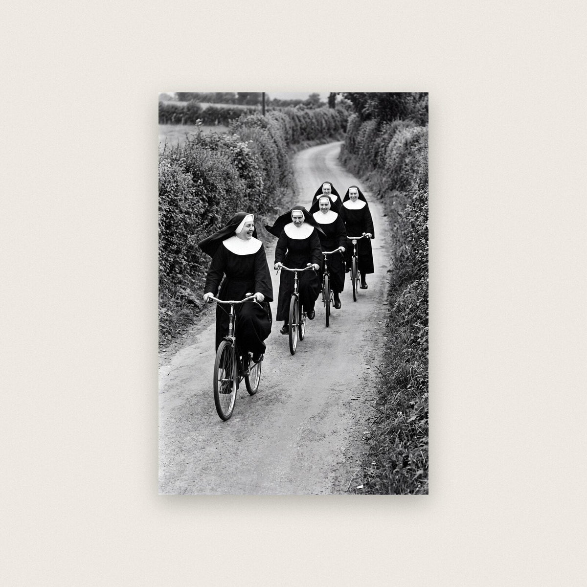 Nuns On Bicycles — black and white photographic art print